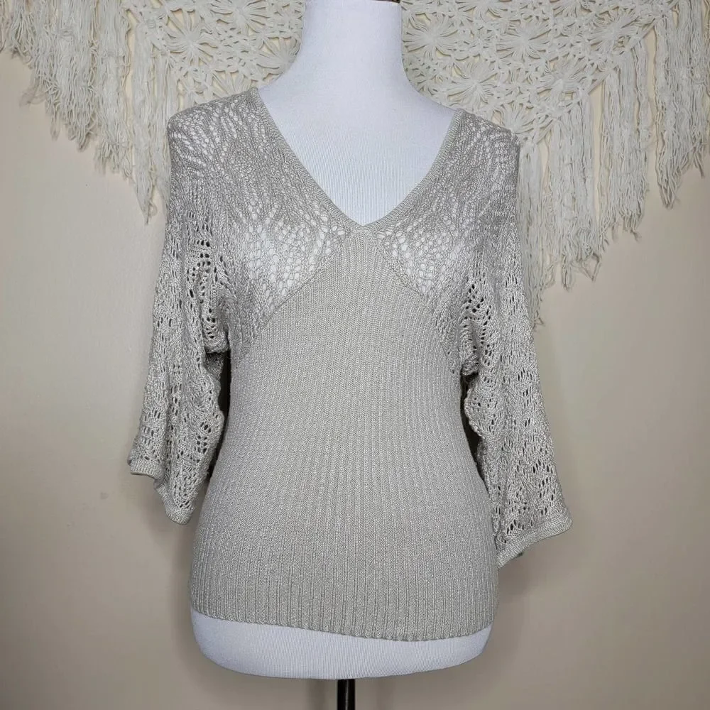 XOXO Collection Knit Metallic Sweater Tan Silver Size Small